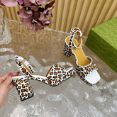 HORSEBIT HIGH-HEEL SANDAL WITH LEOPARD PRINT IN WHITE VELVET AND CALFSKIN LINING